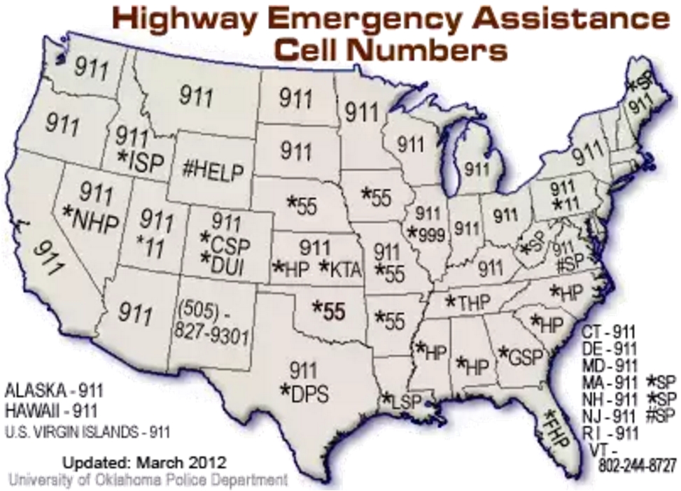 Highway Emergency Assistance Cell Numbers MAP